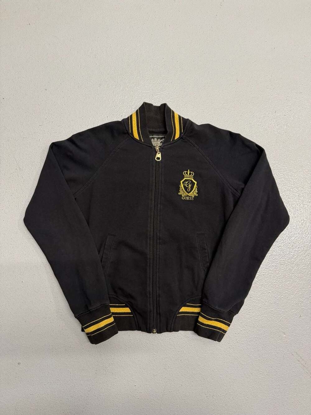 Y2K Black Guess Full-Zip Track Jacket with Gold Crest Logo